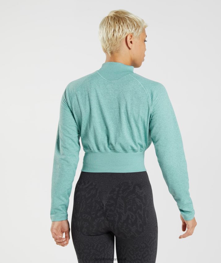 Kvinder Gymshark 315 langærmet opvarmningstop N4ZDDN394 perleblå/vinter krikand mergel