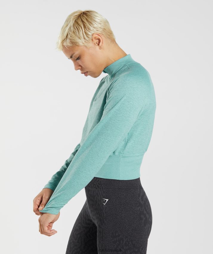 Kvinder Gymshark 315 langærmet opvarmningstop N4ZDDN394 perleblå/vinter krikand mergel