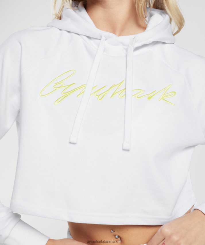 Kvinder Gymshark broderet grafisk cropped hættetrøje N4ZDDN375 hvid