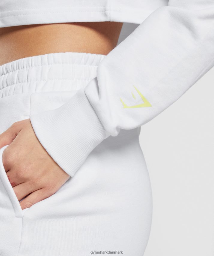 Kvinder Gymshark broderet grafisk cropped hættetrøje N4ZDDN375 hvid