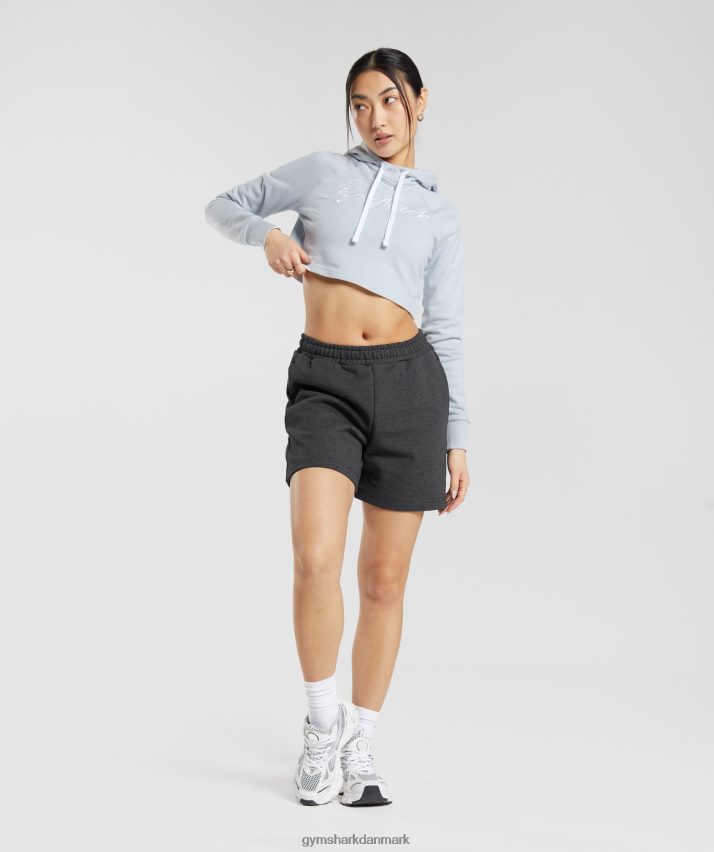 Kvinder Gymshark broderet grafisk cropped hættetrøje N4ZDDN382 flodsten grå