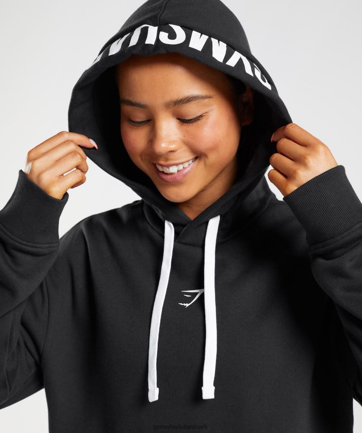 Kvinder Gymshark fraktion hættetrøje N4ZDDN386 sort hvid