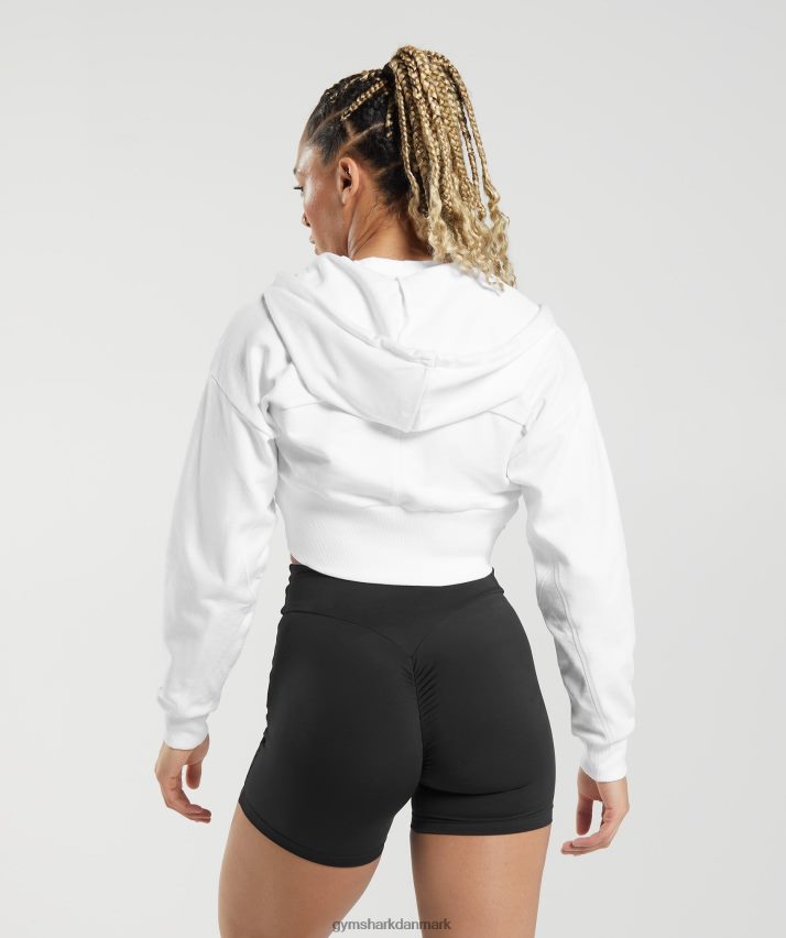 Kvinder Gymshark gs power cropped hættetrøje med lynlås N4ZDDN347 hvid
