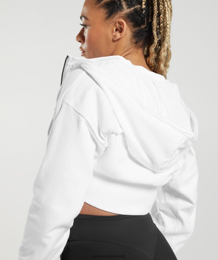 Kvinder Gymshark gs power cropped hættetrøje med lynlås N4ZDDN347 hvid