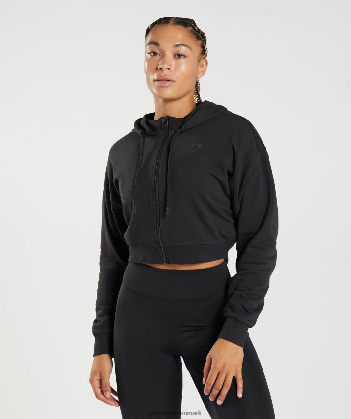 Kvinder Gymshark gs power cropped hættetrøje med lynlås N4ZDDN354 sort