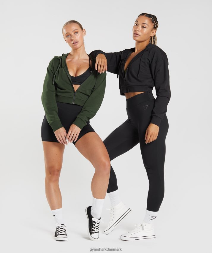 Kvinder Gymshark gs power cropped hættetrøje med lynlås N4ZDDN354 sort