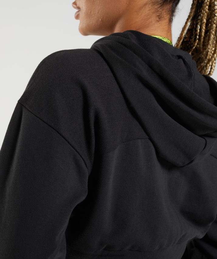 Kvinder Gymshark gs power cropped hættetrøje med lynlås N4ZDDN354 sort