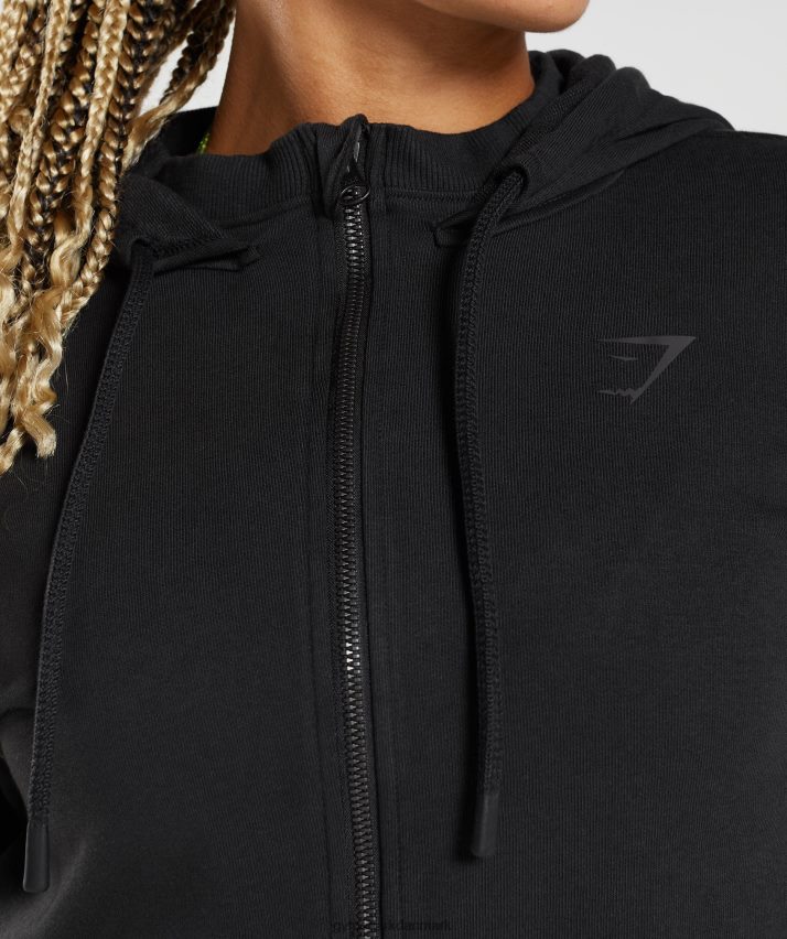 Kvinder Gymshark gs power cropped hættetrøje med lynlås N4ZDDN354 sort