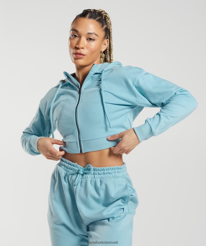 Kvinder Gymshark gs power cropped hættetrøje med lynlås N4ZDDN389 isbjerg blå