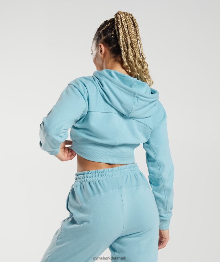 Kvinder Gymshark gs power cropped hættetrøje med lynlås N4ZDDN389 isbjerg blå