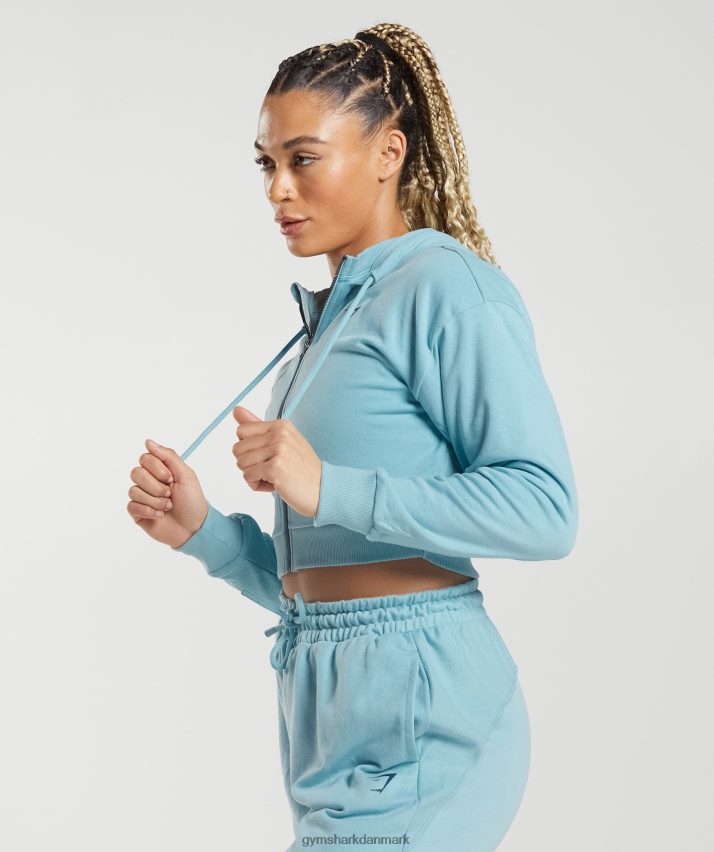 Kvinder Gymshark gs power cropped hættetrøje med lynlås N4ZDDN389 isbjerg blå