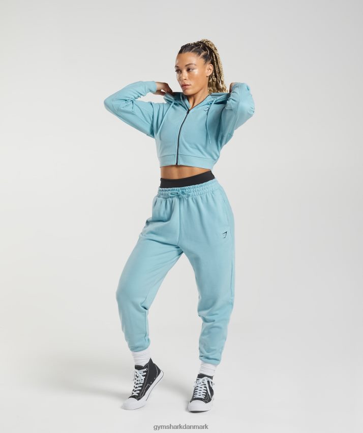 Kvinder Gymshark gs power cropped hættetrøje med lynlås N4ZDDN389 isbjerg blå