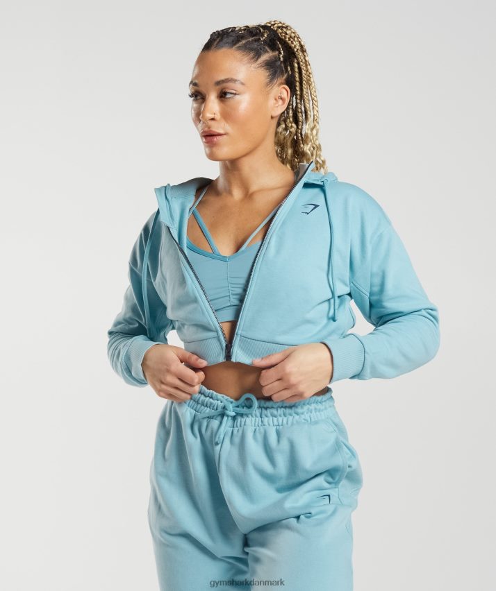 Kvinder Gymshark gs power cropped hættetrøje med lynlås N4ZDDN389 isbjerg blå