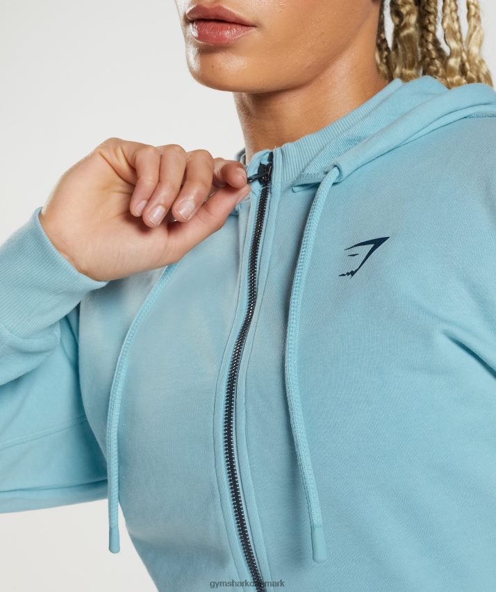 Kvinder Gymshark gs power cropped hættetrøje med lynlås N4ZDDN389 isbjerg blå