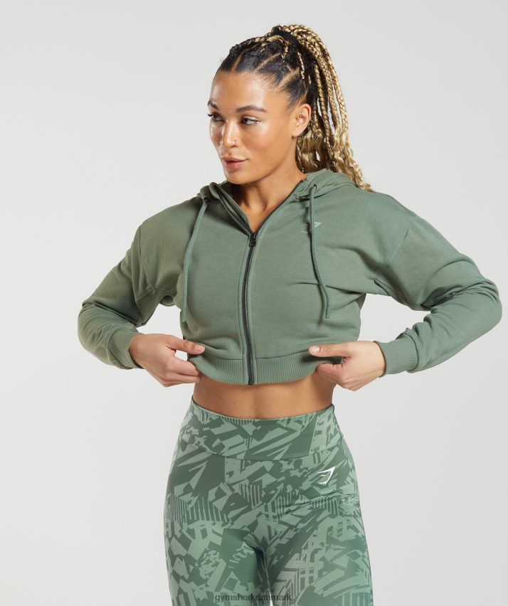 Kvinder Gymshark gs power cropped hættetrøje med lynlås N4ZDDN397 pilegrøn