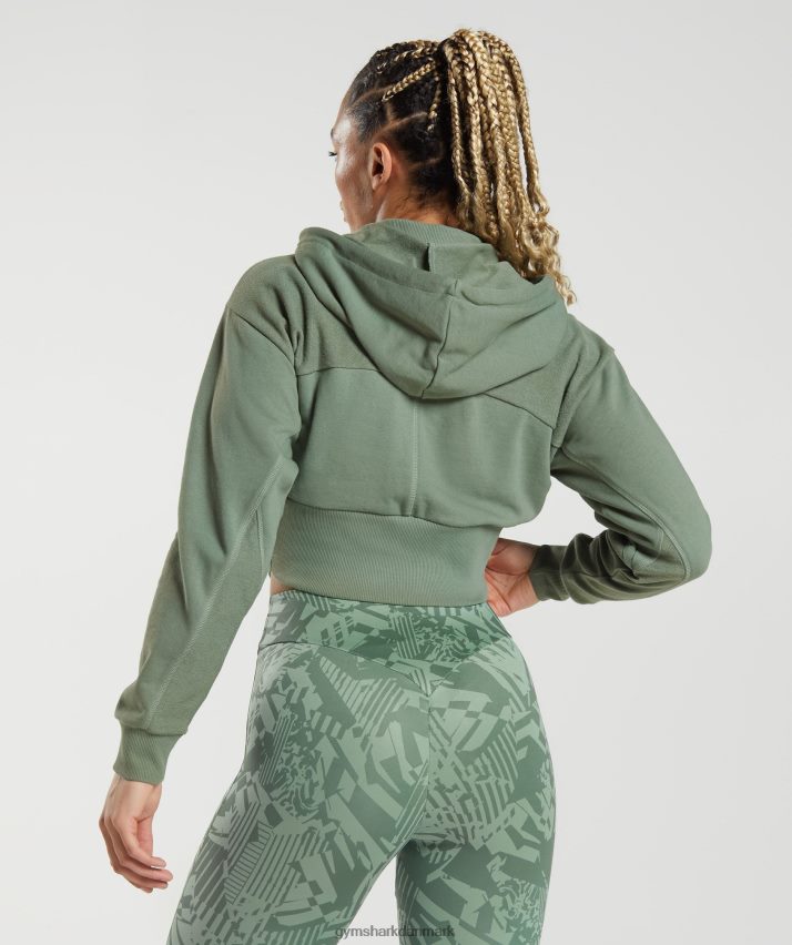 Kvinder Gymshark gs power cropped hættetrøje med lynlås N4ZDDN397 pilegrøn