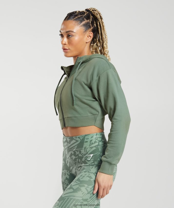 Kvinder Gymshark gs power cropped hættetrøje med lynlås N4ZDDN397 pilegrøn