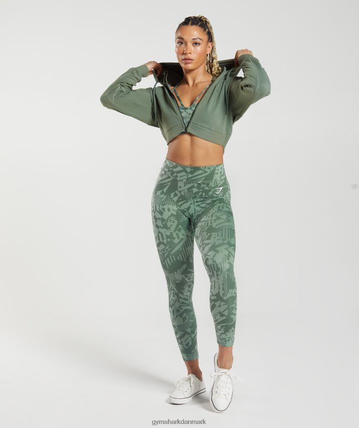 Kvinder Gymshark gs power cropped hættetrøje med lynlås N4ZDDN397 pilegrøn