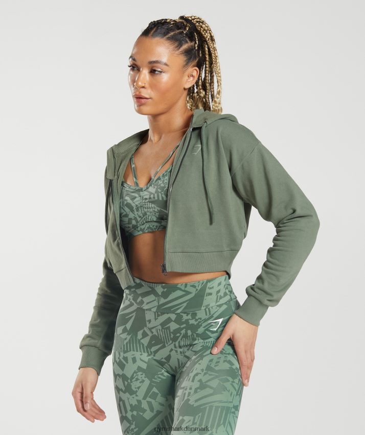 Kvinder Gymshark gs power cropped hættetrøje med lynlås N4ZDDN397 pilegrøn