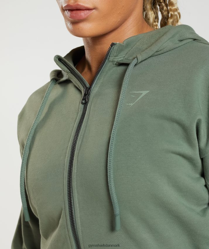 Kvinder Gymshark gs power cropped hættetrøje med lynlås N4ZDDN397 pilegrøn
