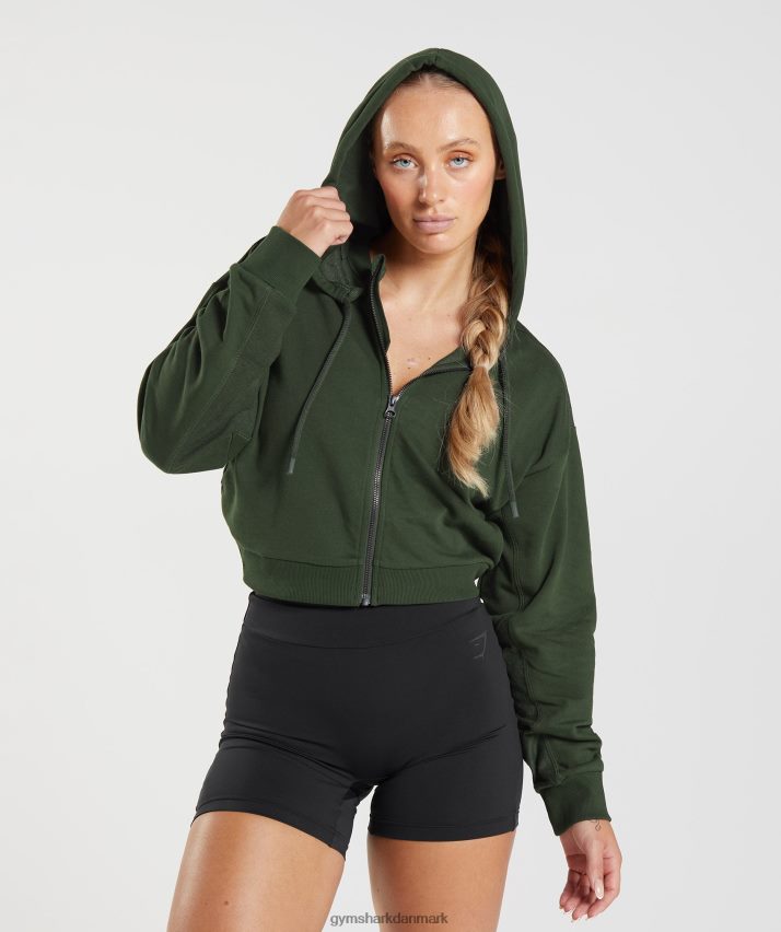 Kvinder Gymshark gs power cropped hættetrøje med lynlås N4ZDDN410 mos oliven