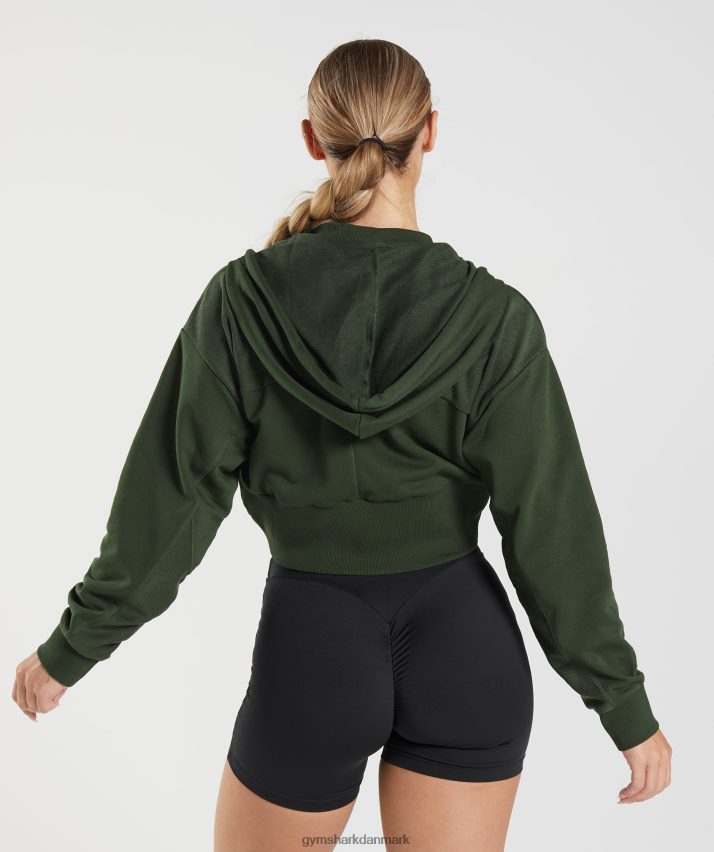 Kvinder Gymshark gs power cropped hættetrøje med lynlås N4ZDDN410 mos oliven