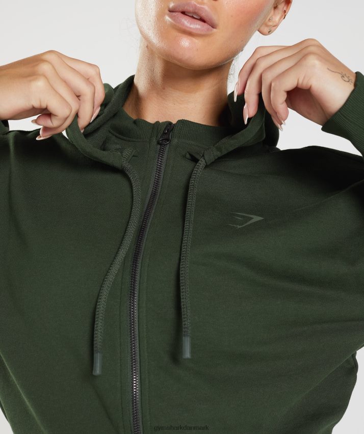 Kvinder Gymshark gs power cropped hættetrøje med lynlås N4ZDDN410 mos oliven