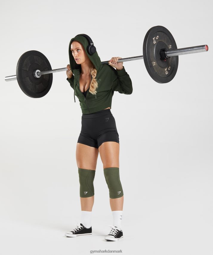 Kvinder Gymshark gs power cropped hættetrøje med lynlås N4ZDDN410 mos oliven