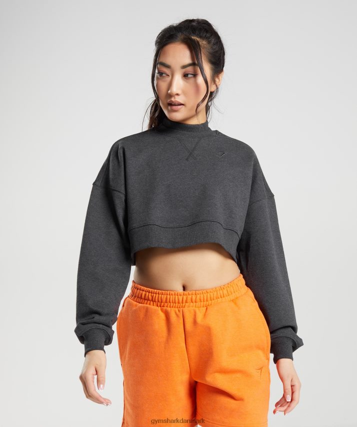 Kvinder Gymshark hviledag sveder beskåret pullover N4ZDDN364 sort kernemergel