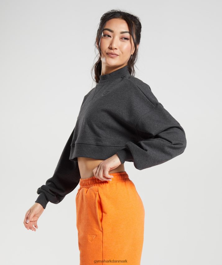 Kvinder Gymshark hviledag sveder beskåret pullover N4ZDDN364 sort kernemergel
