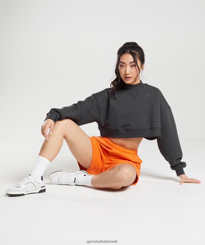Kvinder Gymshark hviledag sveder beskåret pullover N4ZDDN364 sort kernemergel