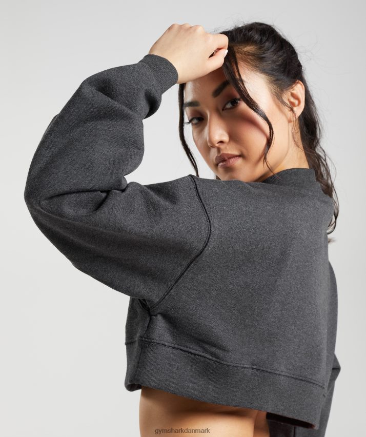 Kvinder Gymshark hviledag sveder beskåret pullover N4ZDDN364 sort kernemergel