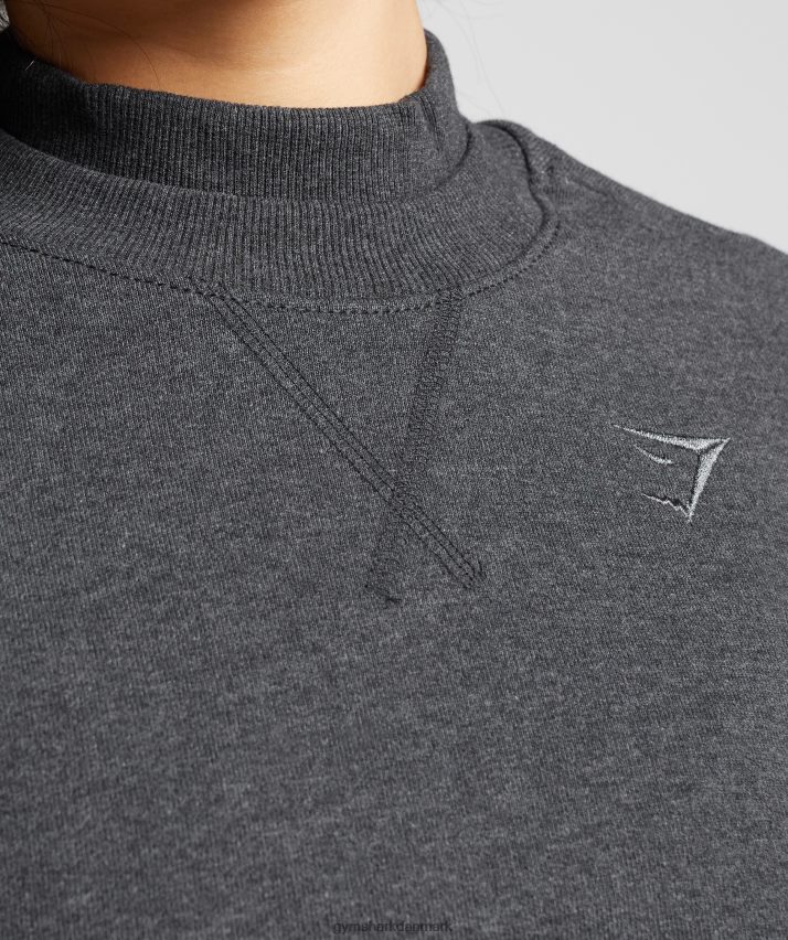 Kvinder Gymshark hviledag sveder beskåret pullover N4ZDDN364 sort kernemergel