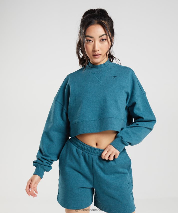 Kvinder Gymshark hviledag sveder beskåret pullover N4ZDDN365 stål blå mergel