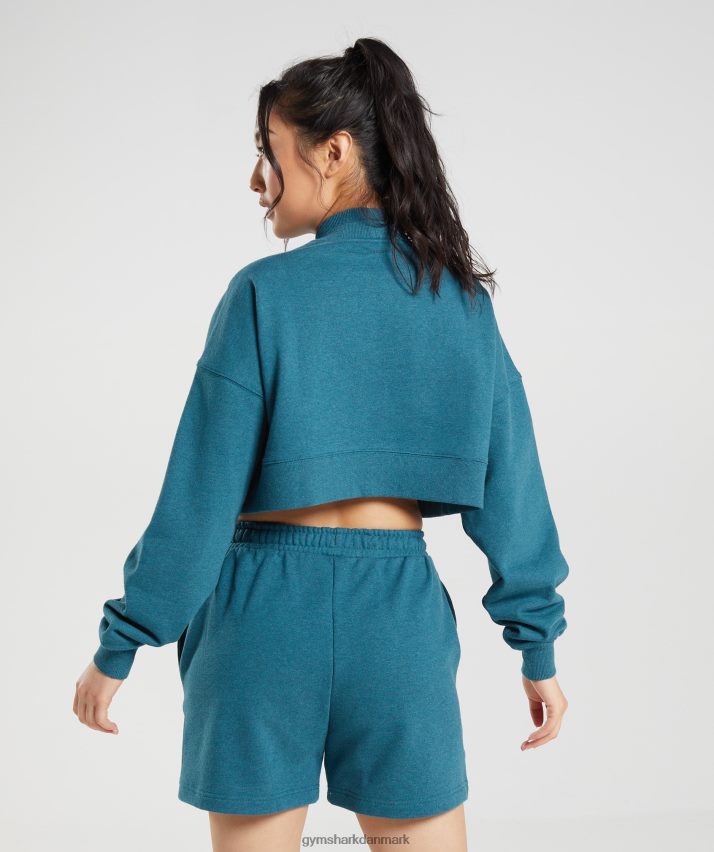 Kvinder Gymshark hviledag sveder beskåret pullover N4ZDDN365 stål blå mergel