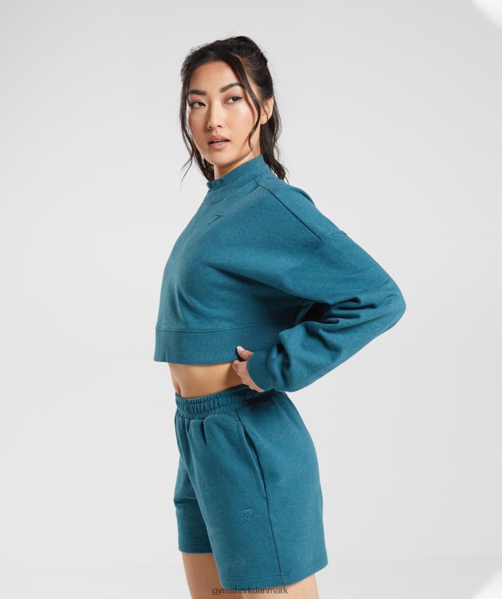 Kvinder Gymshark hviledag sveder beskåret pullover N4ZDDN365 stål blå mergel