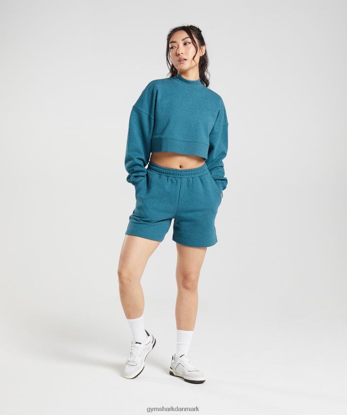 Kvinder Gymshark hviledag sveder beskåret pullover N4ZDDN365 stål blå mergel