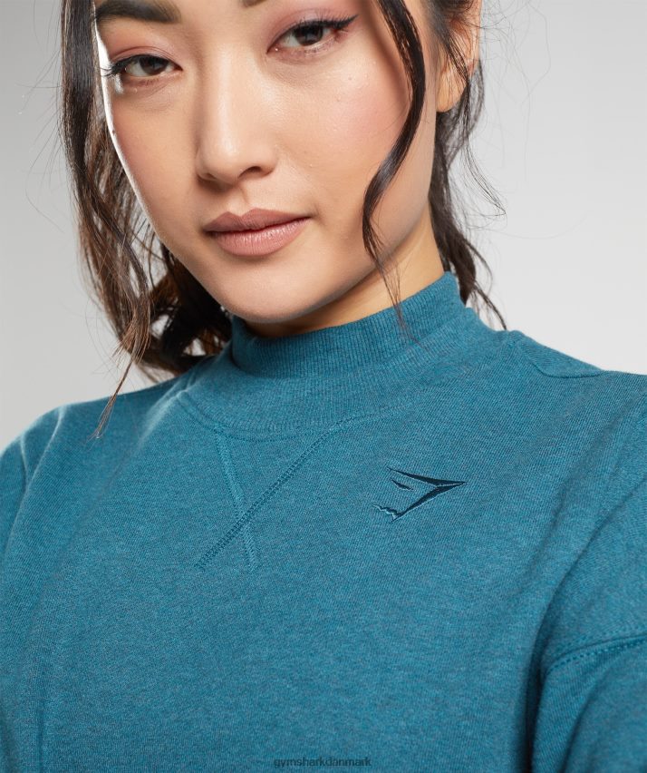 Kvinder Gymshark hviledag sveder beskåret pullover N4ZDDN365 stål blå mergel