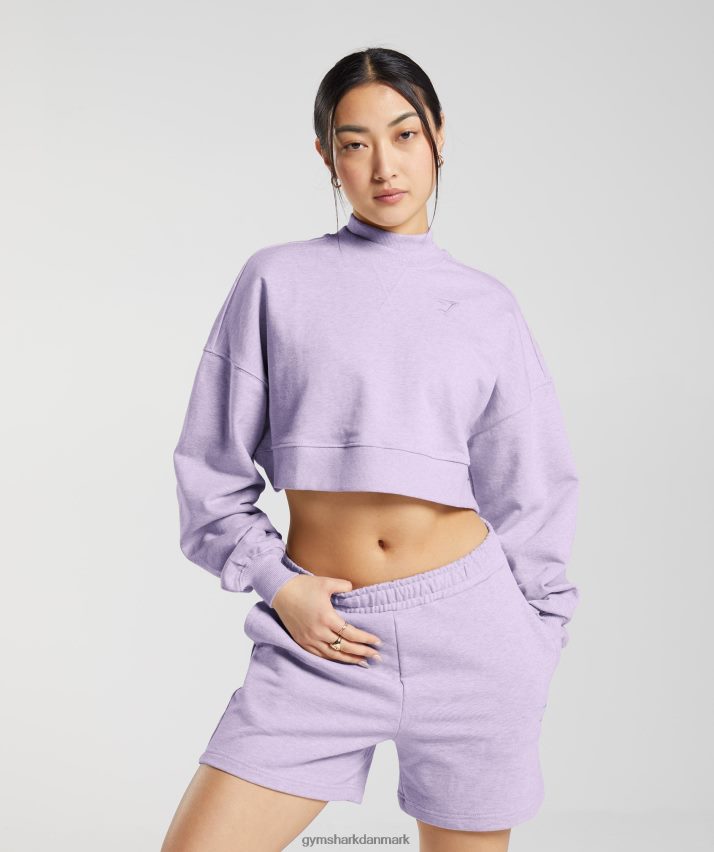 Kvinder Gymshark hviledag sveder beskåret pullover N4ZDDN368 aura lilla mergel