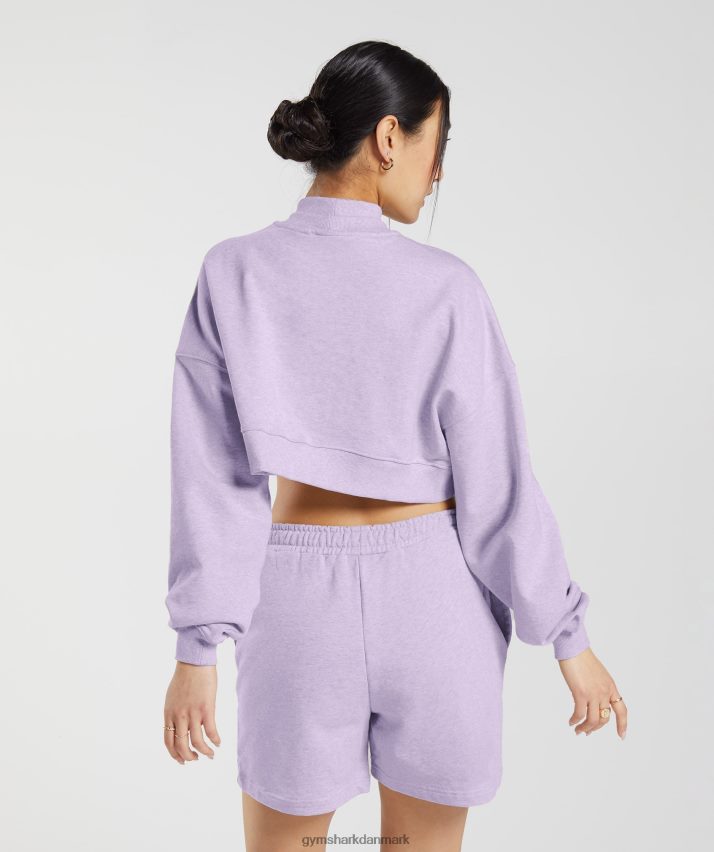 Kvinder Gymshark hviledag sveder beskåret pullover N4ZDDN368 aura lilla mergel
