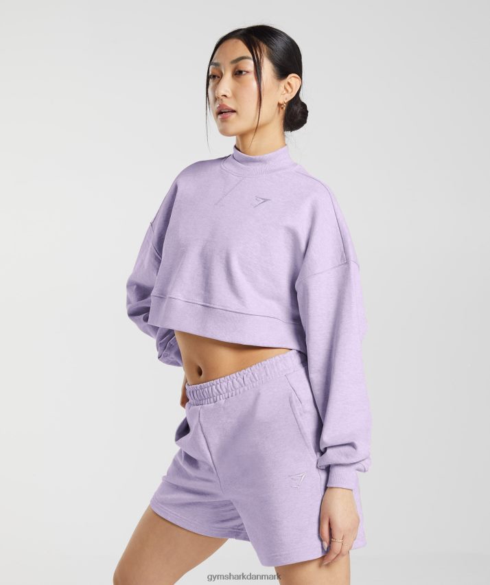 Kvinder Gymshark hviledag sveder beskåret pullover N4ZDDN368 aura lilla mergel