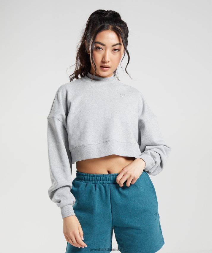 Kvinder Gymshark hviledag sveder beskåret pullover N4ZDDN370 lysegrå kernemergel