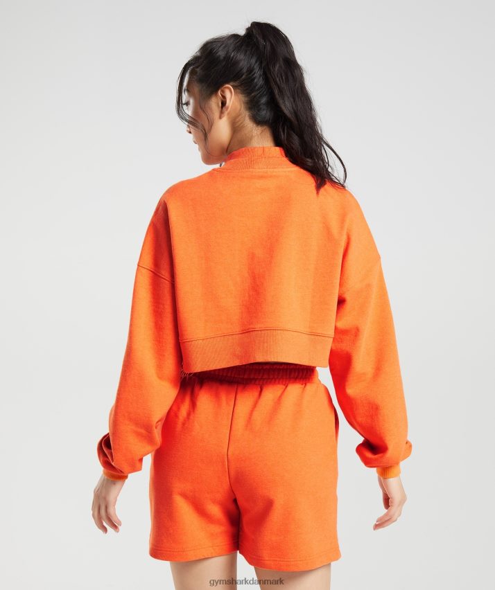 Kvinder Gymshark hviledag sveder beskåret pullover N4ZDDN402 flammende orange mergel