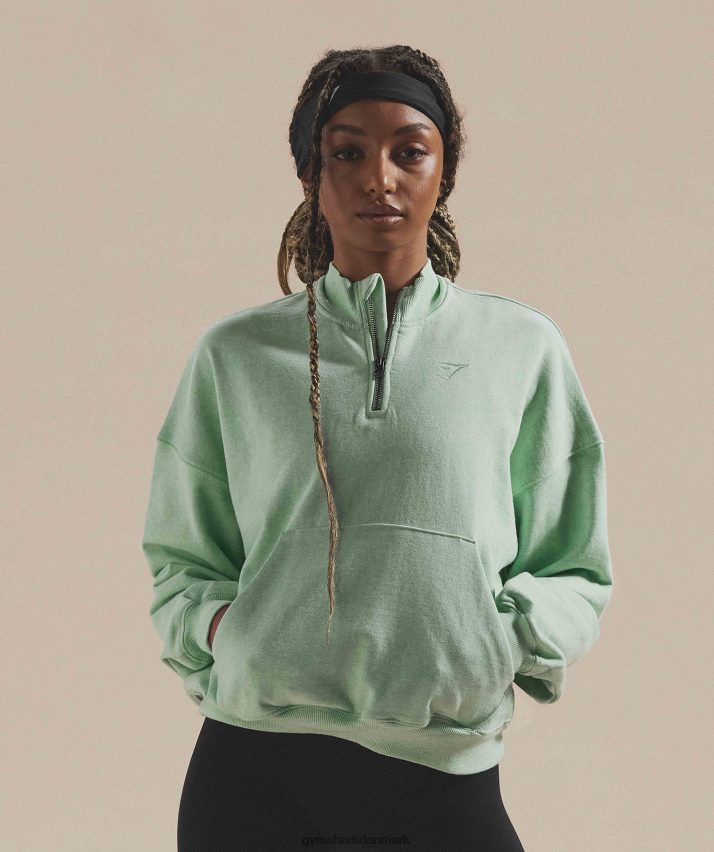 Kvinder Gymshark hviledag sweats 1/2 lynlås pullover N4ZDDN379 forfriskende grøn mergel