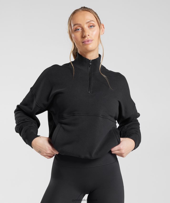 Kvinder Gymshark ældre sweatshirt med 1/4 lynlås N4ZDDN412 sort
