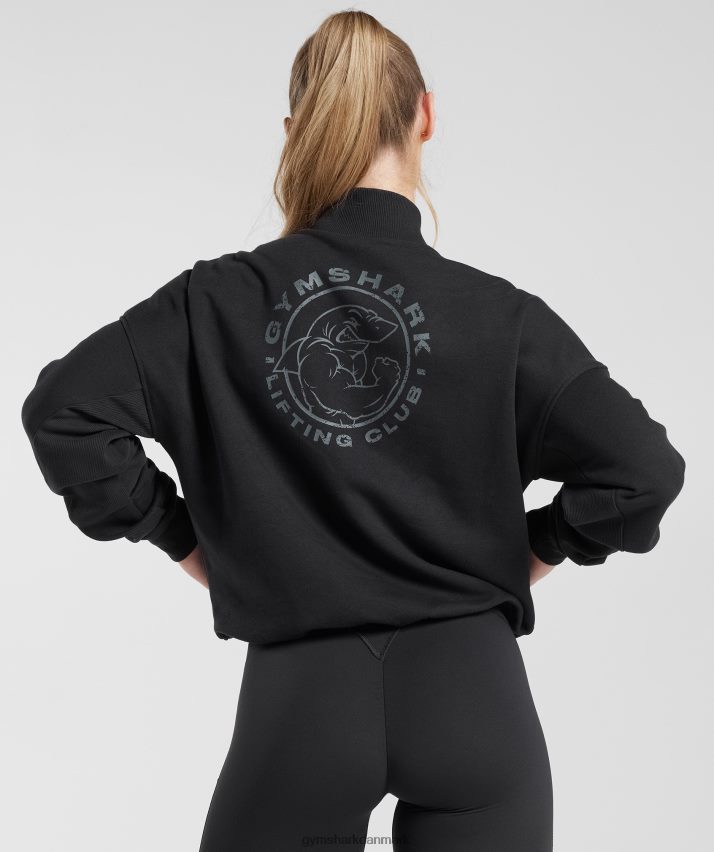Kvinder Gymshark ældre sweatshirt med 1/4 lynlås N4ZDDN412 sort