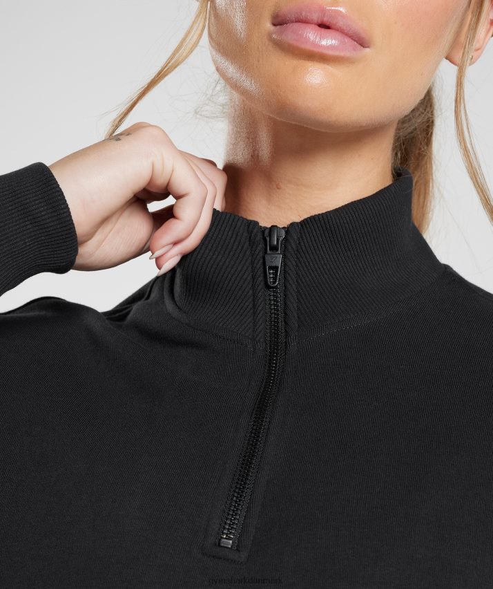 Kvinder Gymshark ældre sweatshirt med 1/4 lynlås N4ZDDN412 sort