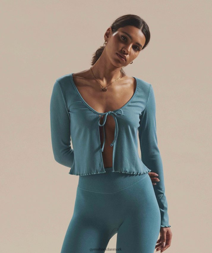 Kvinder Gymshark pause cardigan N4ZDDN373 forkullet blå