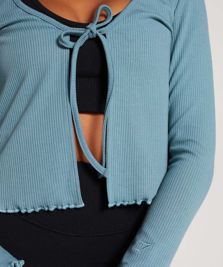 Kvinder Gymshark pause cardigan N4ZDDN373 forkullet blå