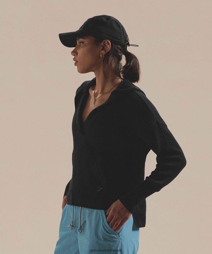 Kvinder Gymshark pause strik hættetrøje N4ZDDN353 sort/onyx grå